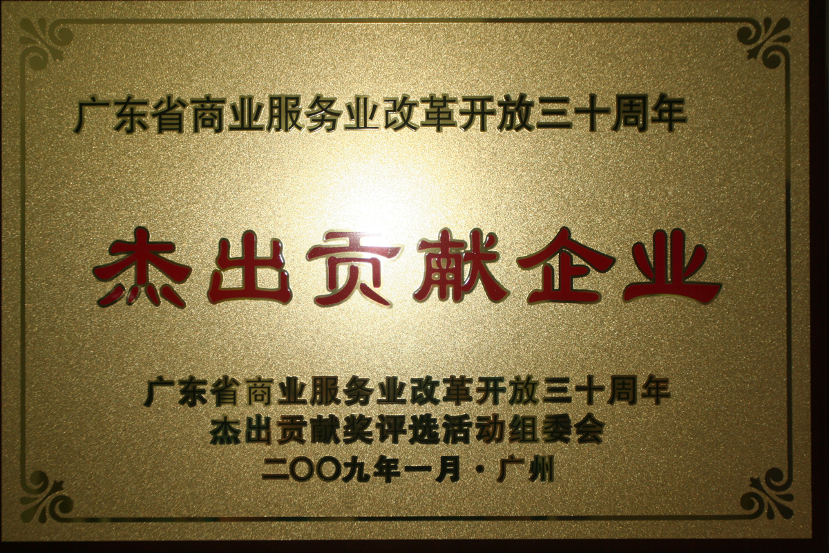 2009广东省商业服务改革三十周年杰出贡献企业奖牌