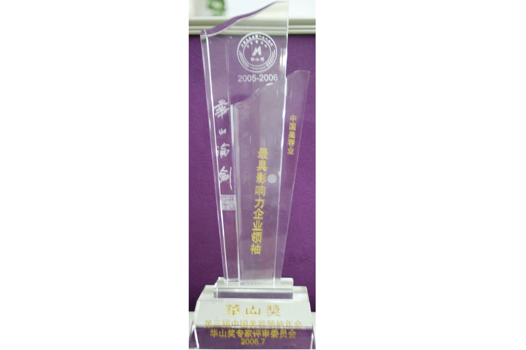 2005-2006年度“华山奖·中国美容业最具影响力企业领袖”奖座